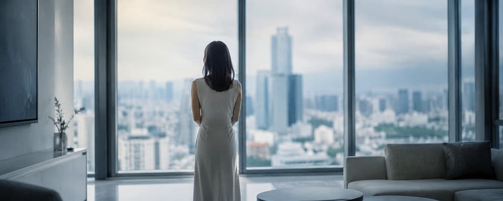 Personne en reconversion professionnelle qui réfléchit face à la ville depuis un bureau